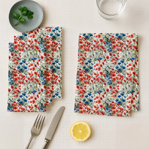 Watercolor Wildflower Poppy Daisy Cloth Napkin