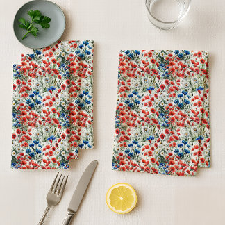 Watercolor Wildflower Poppy Daisy Cloth Napkin