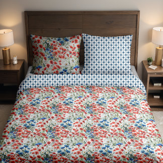 Watercolor Wildflower Poppy Daisy Duvet Cover