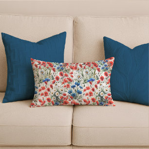 Watercolor Wildflower Poppy Daisy Lumbar Pillow