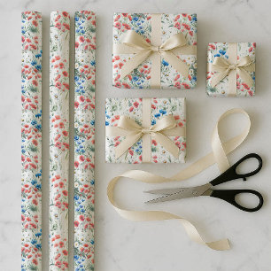 Watercolor Wildflower Poppy Daisy Wrapping Bundle Paper Sheets