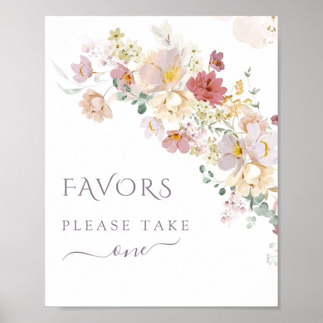 Watercolor Wildflower Purple Spring Bridal favors Poster (Front)