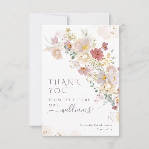 Watercolor Wildflower Purple Spring Bridal Shower Thank You Card