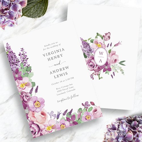Watercolor Wildflower Purple Wedding Invitation