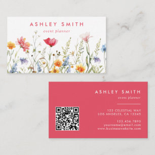 Watercolor Wildflower QR Code Business Card