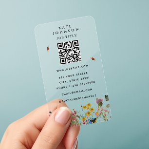 Watercolor Wildflower QR Code Social Media Clear Business Cards