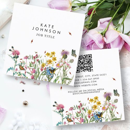 Watercolor Wildflower QR Code Social Media Square Business Card