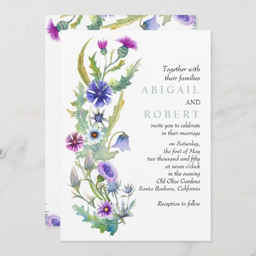 Watercolor wildflower QR code spring wedding Invitation