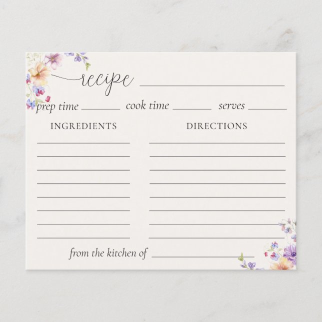 Watercolor Wildflower Recipe Card (Front)