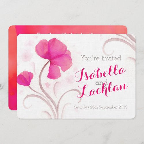 Watercolor wildflower red pink wedding invite