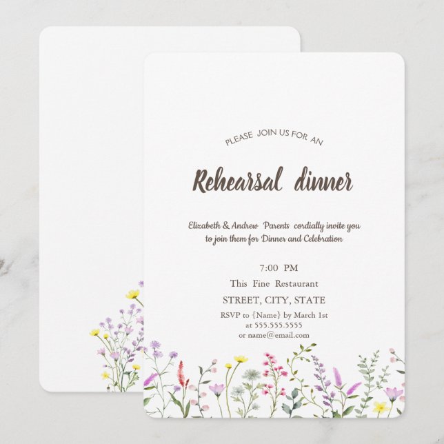 Watercolor Wildflower Rehearsal Dinner  Invitation (Front/Back)