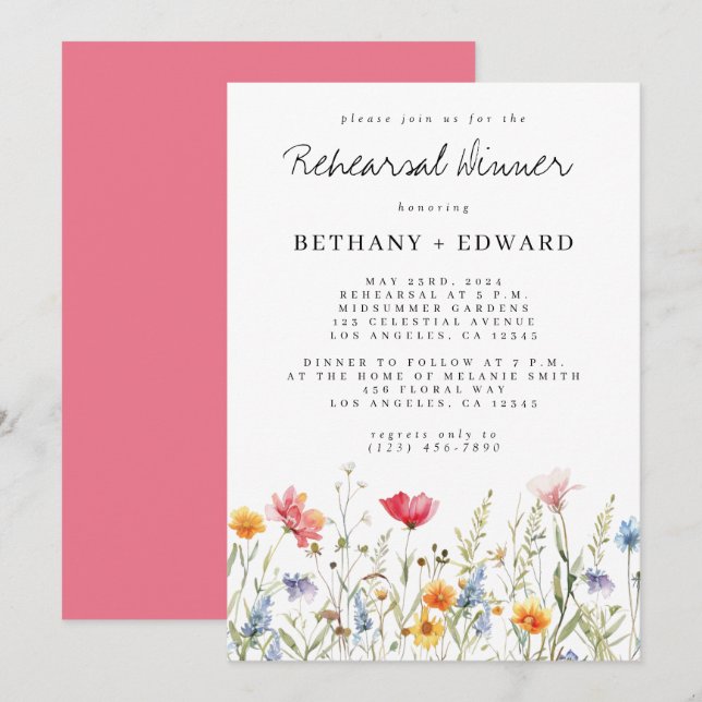 Watercolor Wildflower Rehearsal Dinner Invitation (Front/Back)