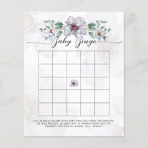 Watercolor wildflower rose baby bingo baby shower