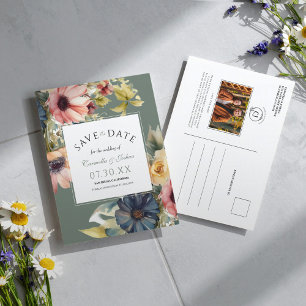 Watercolor Wildflower Sage Photo Save The Date Postcard