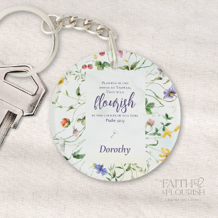 Watercolor Wildflower Scripture Personalized Keychain