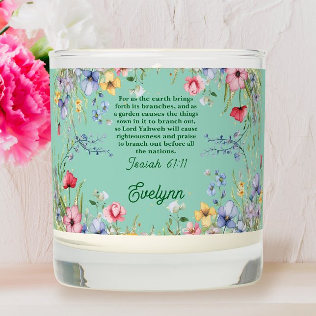 Watercolor Wildflower Scripture Personalized Scented Candle (Creator Uploaded)