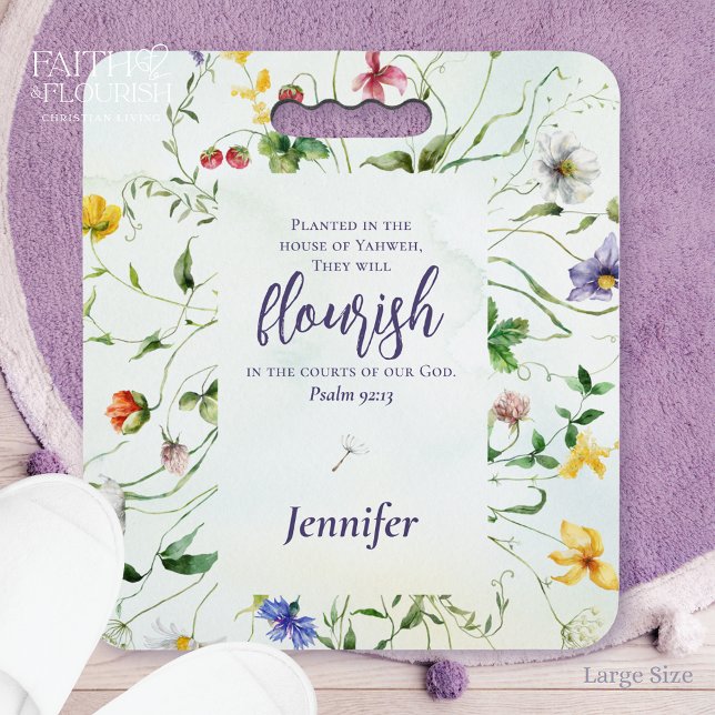 Watercolor Wildflower Scripture Prayer Kneeling Seat Cushion (Creator Uploaded)