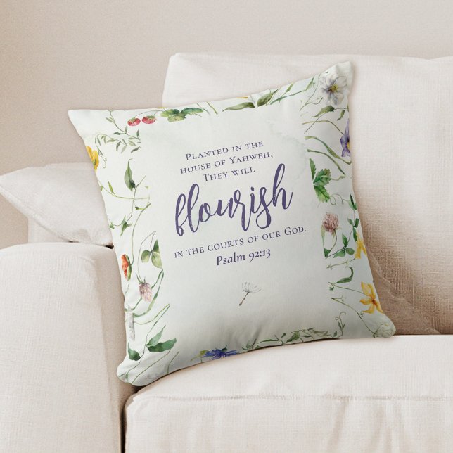 Watercolor Wildflower Scripture Throw Pillow (Creator Uploaded)