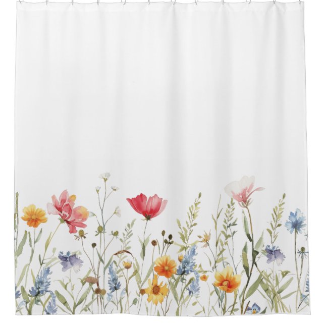 Watercolor Wildflower Shower Curtain (Front)