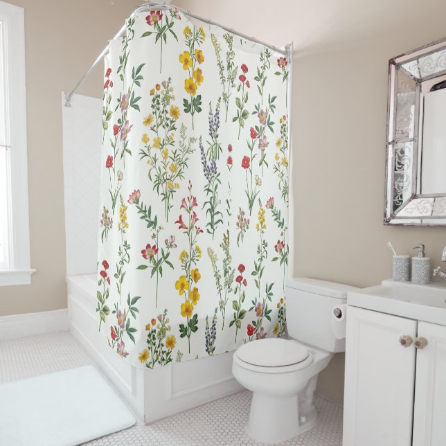 Watercolor Wildflower Shower Curtain (In Situ)