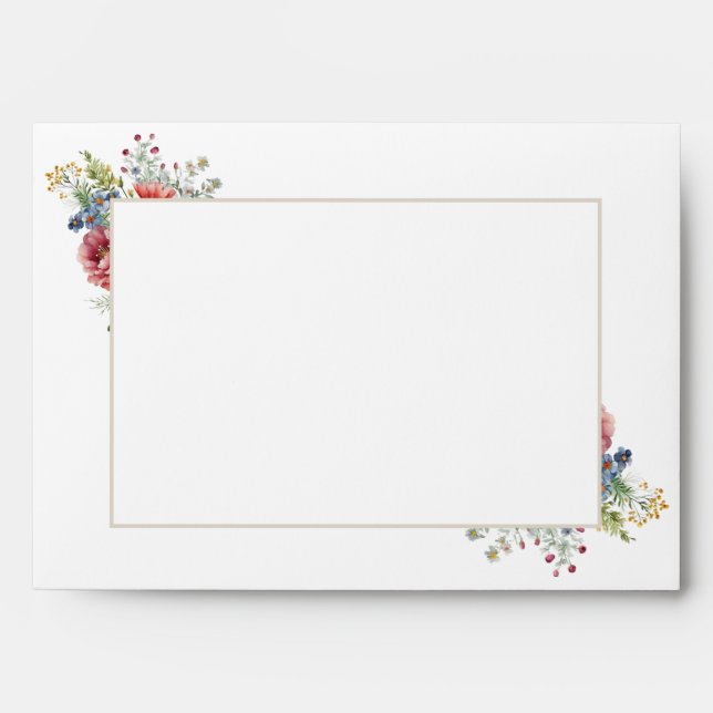Watercolor Wildflower Simple Elegant Wedding Envelope (Front)