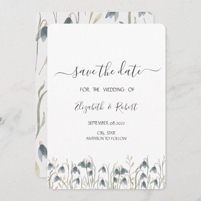 Watercolor Wildflower Snowdrops Save The Date (Front/Back)