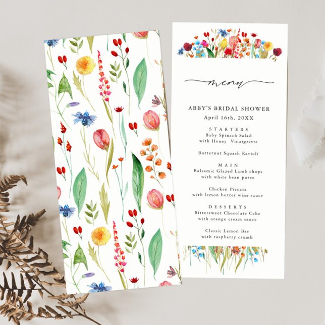 Watercolor Wildflower Split Frame Tall Menu Card (Creator Uploaded)