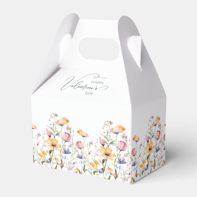 Watercolor Wildflower Spring Meadow Valentines Day Favor Boxes (Front Side)