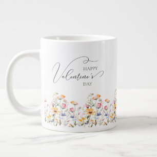 Watercolor Wildflower Spring Meadow Valentines Day Giant Coffee Mug