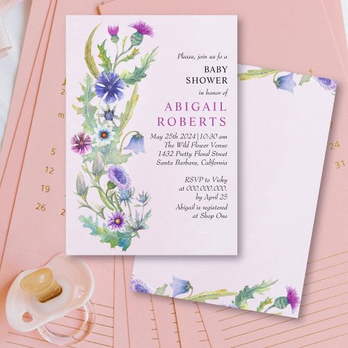 Watercolor wildflower Spring pink Baby Shower Invitation