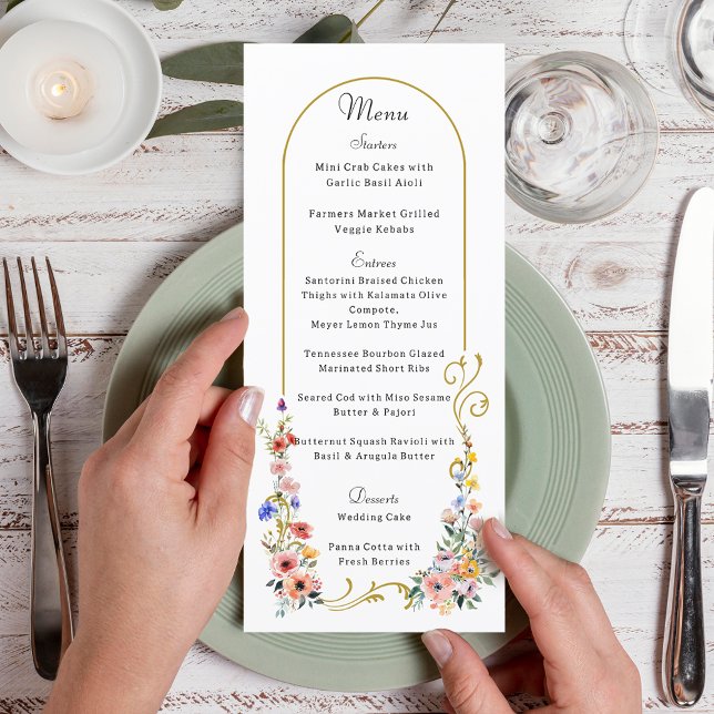 Watercolor Wildflower Spring Summer Arch Wedding Menu (Creator Uploaded)