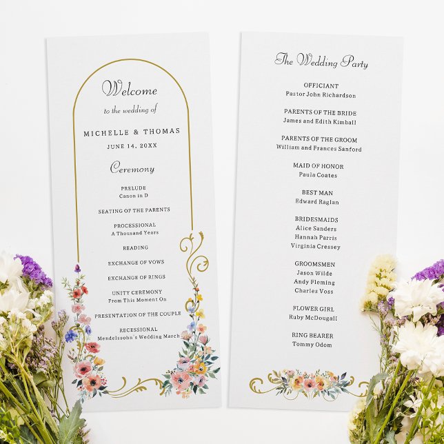 Watercolor Wildflower Spring Summer Arch Wedding Program (Creator Uploaded)