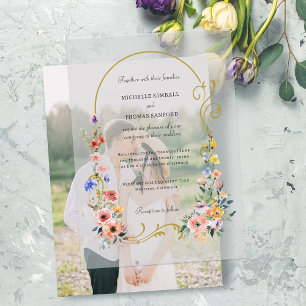 Watercolor Wildflower Spring Summer Arch Wedding Vellum Invitations