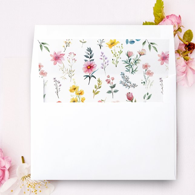 Watercolor Wildflower Spring Summer Wedding Envelope Liner (Creator Uploaded)