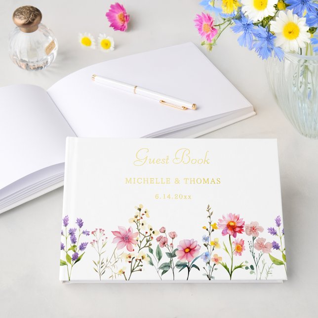 Watercolor Wildflower Spring Summer Wedding Foil Guest Book (Creator Uploaded)