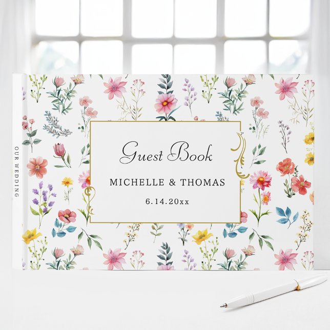 Watercolor Wildflower Spring Summer Wedding Guest Book (Creator Uploaded)