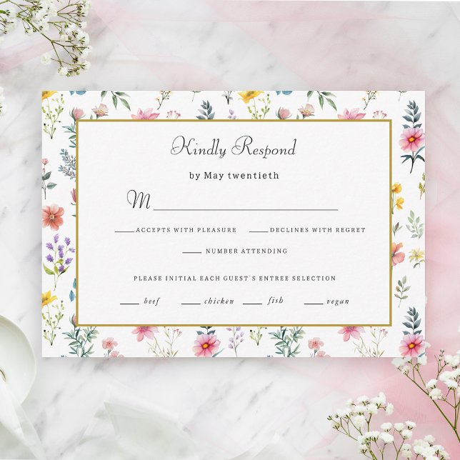 Watercolor Wildflower Spring Summer Wedding RSVP Card (Creator Uploaded)
