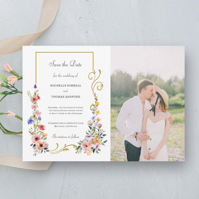 Watercolor Wildflower Spring Summer Wedding Save The Date (Creator Uploaded)