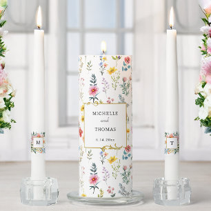Watercolor Wildflower Spring Summer Wedding Unity Candle Set