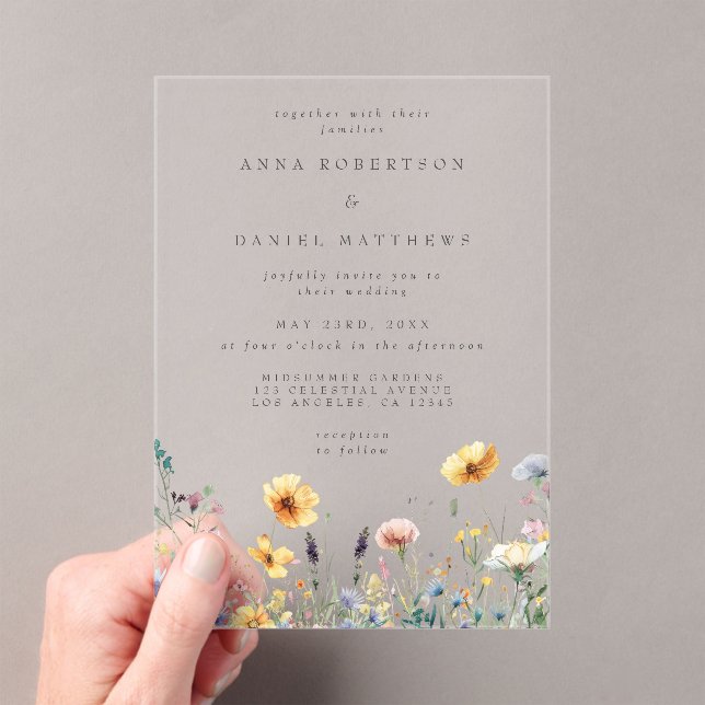 Watercolor Wildflower Spring Wedding Acrylic Invitations (Insitu (Handheld))