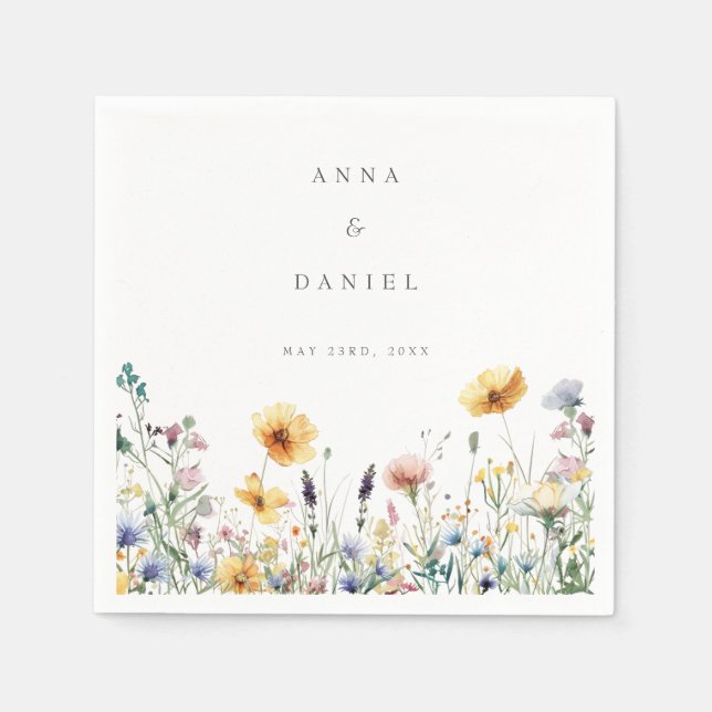 Watercolor Wildflower Spring Wedding Napkins (Front)