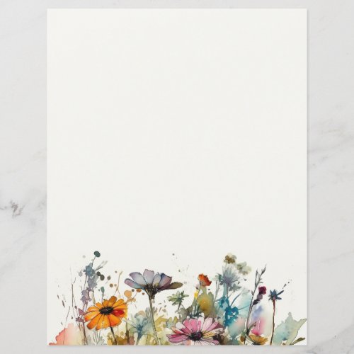 Watercolor Wildflower Stationery Journal Paper 