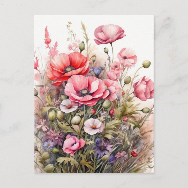 Watercolor Wildflower Summer Meadow  Postcard (Front)