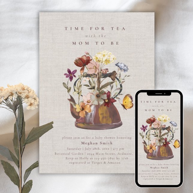 Watercolor Wildflower Tea Party Baby Shower Invitation (Creator Uploaded)