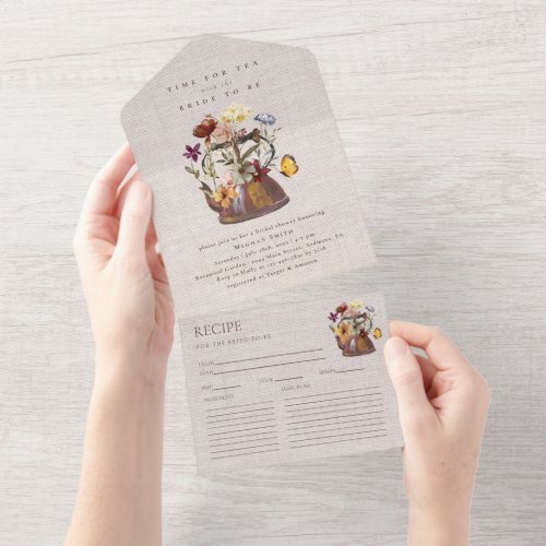 Watercolor Wildflower Tea Party Bridal Shower All In One Invitation