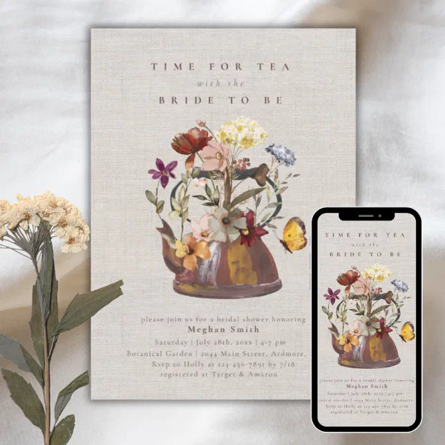 Watercolor Wildflower Tea Party Bridal Shower Invitation Zazzle