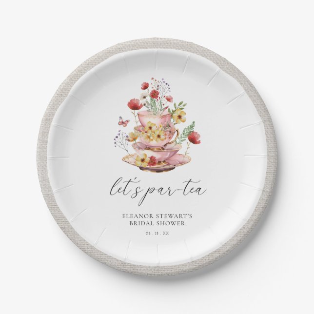 Watercolor Wildflower Tea Party Bridal Shower Paper Plates (Front)