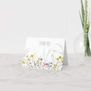 Watercolor Wildflower Thank You Card- Blank Inside