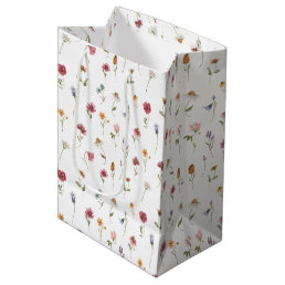Watercolor Wildflower Theme Floral Pattern Medium Gift Bag