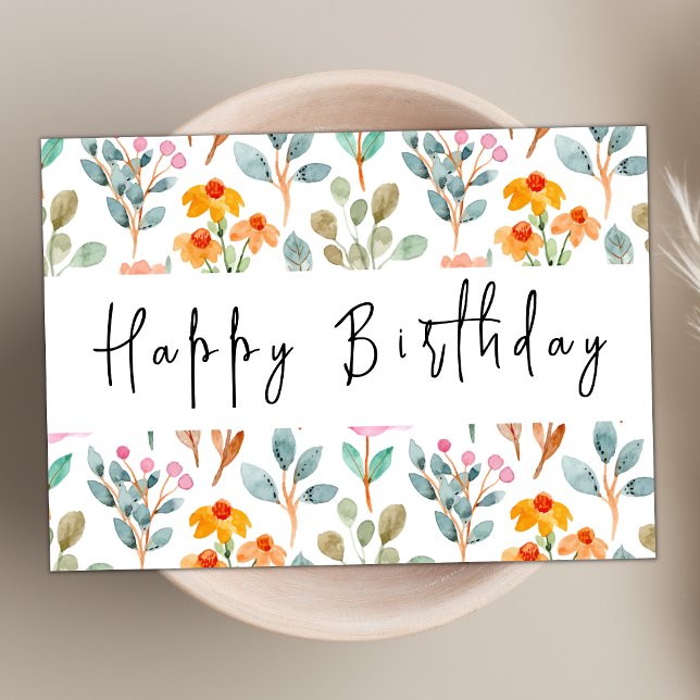 Watercolor Wildflower Theme Modern Happy Birthday Card (Creator Uploaded)